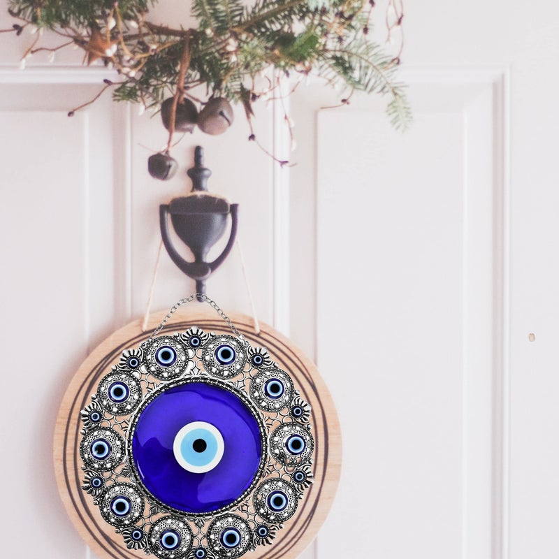 Erbulus Blue Turkish Glass Evil Eye Wall Hanging Ornament - Large Metal Home Decor - Nazar Bead Amulet - Housewarming Gift - Image 5